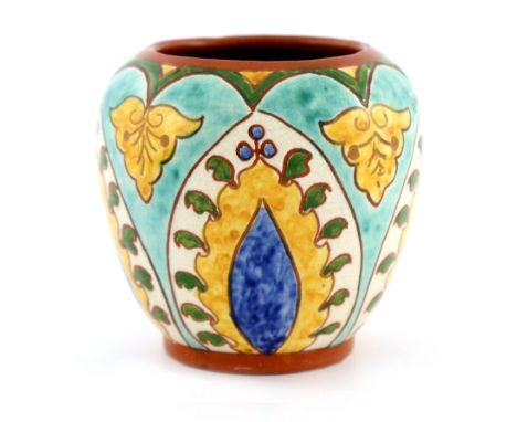 A Della Robbia vase,  ovoid form, dated 1896, stylised foliate sgrafitto decoration, 10cm high