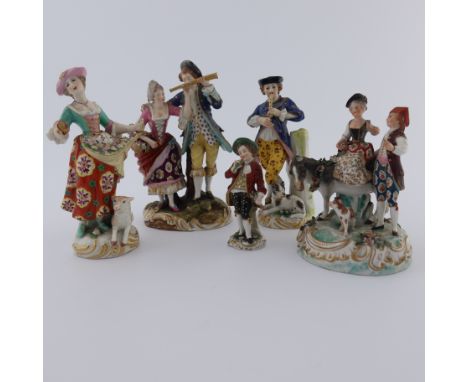 A series of five assorted late 19th Century hard paste figures, to include a Samson figure group of lady and gentleman with a