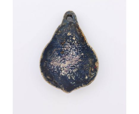A Compton Pottery pendant, of trefoil form depicting Say No Evil, See No Evil and Hear No Evil, polychrome decorated, height 