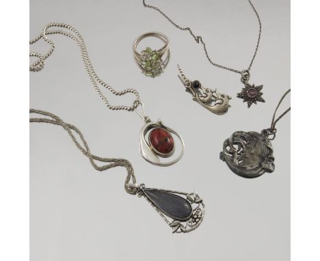 A selection of silver and gem-set jewellery, to include a Danish mother duck and ducklings brooch, by Max Brammer, together w