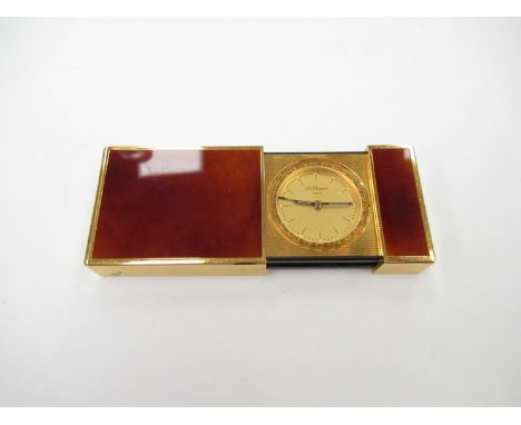 S.T.Dupont, Paris gold plated travel alarm clock in suede pouch, No. 62JAL18 