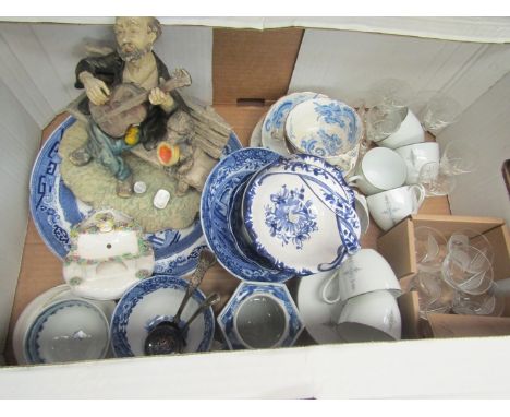 A box containing various china ware including Spode and a pastille burner, etc