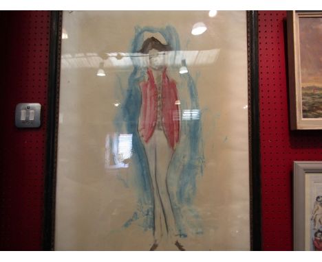 An abstract watercolour portrait of gentleman in red jacket, indistinctly signed and dated 1971, framed and glazed, 77cm x 56
