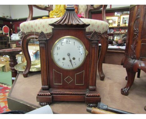 A Victorian bracket clock with a French movement, key and pendulum