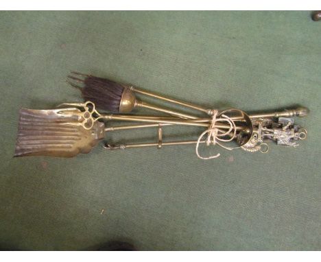 A quantity of brass fire tools including shovel, brush, etc (5)