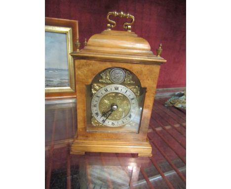 A mid 20th Century walnut cased small carriage timepiece in the style of an 18th Century bracket clock
