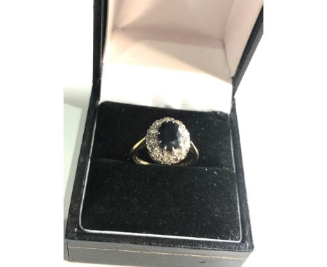 18ct gold diamond &amp; sapphire halo ring weight 3.2g 