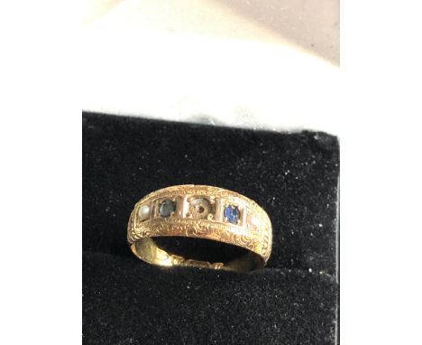 15ct gold antique sapphire &amp; seed pearl ring, missing stone weight 2.7g 