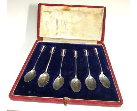 Boxed set of silver and enamel tea spoons Birmingham silver hallmarks 