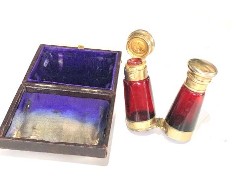 Rare antique ruby glass and silver mounted novelty binoculars scent bottle in original box by Maw son &amp; thompson London s