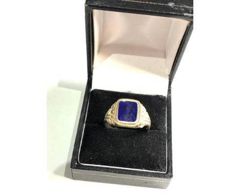 9ct gold spinning head signet ring weight 6g surface scratches to blue enamel as shown 