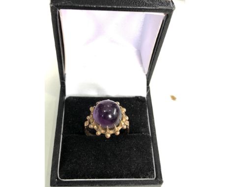 14ct gold amethyst cabochon cocktail ring weight 5.4g 