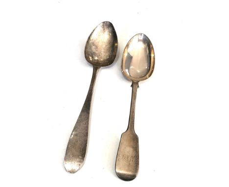 2 antique irish and scottish silver table spoons largest irish silver spoon measures approx 24cm total weight of spoons 131g 