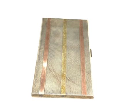 Engine turned silver and gold striped cigarette case weight 180g 
