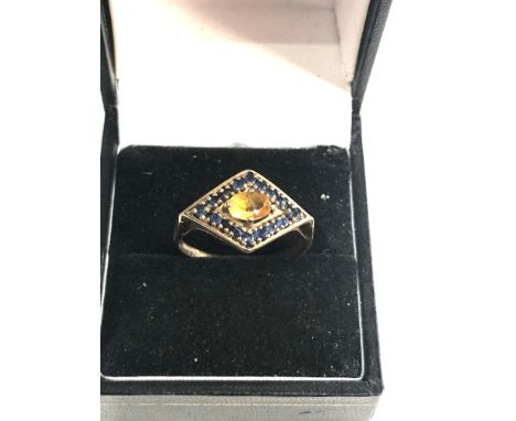 9ct gold sapphire &amp; citrine ring weight 3.1g 