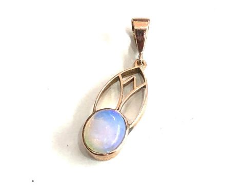 Small 9ct gold arts &amp; crafts opal drop pendant measures approx 2.7cm drop by 8mm wide weight 1g 