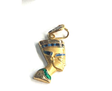 18ct gold enamel Egyptian pharaoh pendant measures approx 2.9cm drop weight 2.5g 