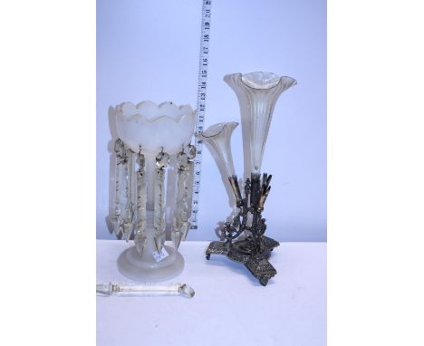 A late 19th century epergne and a lustre a/f 