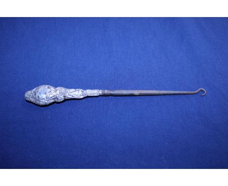 A hallmarked silver handled button hook a/f 