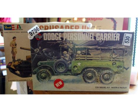 Dodge personnel carrier 1/35 model kit and Revell Crusader III 1/35 scale tank still in wrappers, sealed