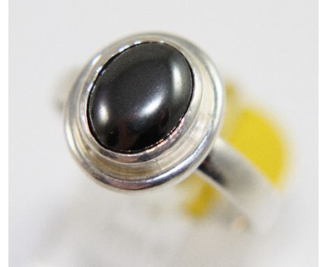 Sterling silver hematite solitaire ring, size U