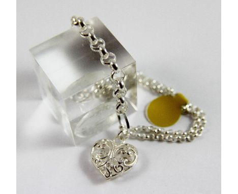 Sterling silver fancy bracelet with filigree heart