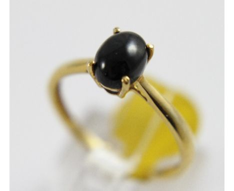 Sterling silver gold plated cabochon cut onyx solitaire ring, size R