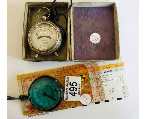 Doric voltmeter in case, compass etc