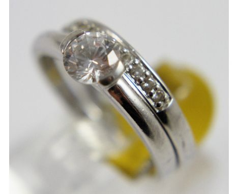 Sterling silver CZ solitaire and sterling silver CZ half eternity ring, sizes S and Q