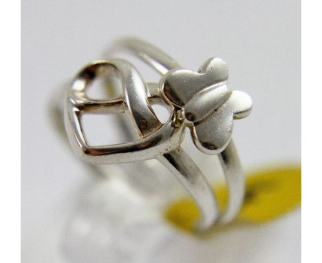 Sterling silver butterfly ring and sterling silver heart ring, sizes P and N