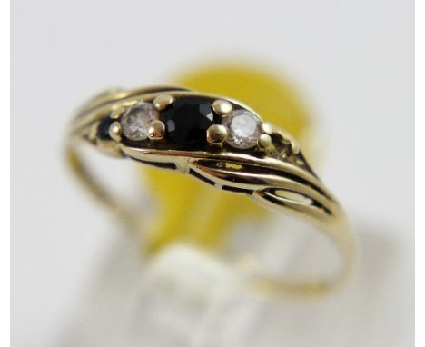 9t gold sapphire and CZ ring, size Q