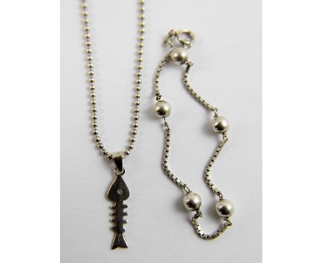 Sterling silver ball chain with fish pendant ad sterling silver ball drop earrings