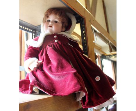 Armand Marseille bisque headed doll with brown glass eyes, model 990, H ~ 64cm