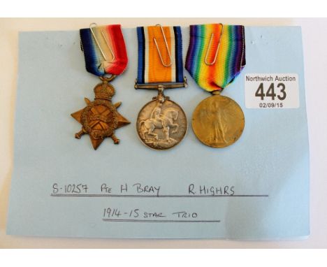 WWI medal trio to S ~ 10257 Pte H Bray R Highland Regiment