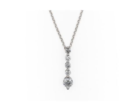 A DIAMOND DROP PENDANT NECKLACE (3)The pendant set with five round brilliant diamonds with a total estimated weight of 0.45 c