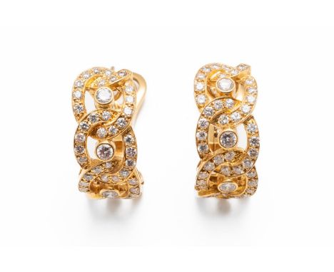 A PAIR OF GARRARD EARRINGSFrom the One One Two collection, in a pierced chain link design set with round brilliant diamonds, 