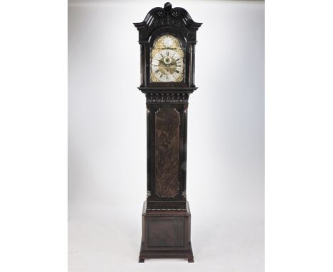 A Chippendale revival mahogany longcase clock, early 20 th century, the broken scroll cornice centred by a scallop shell cres