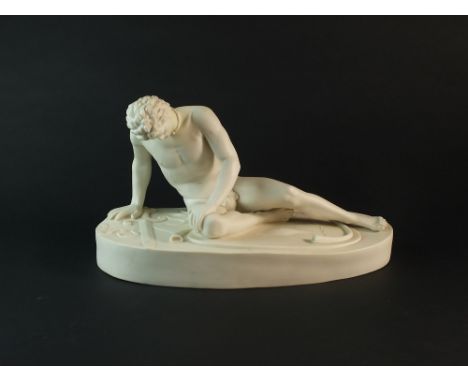 A Bates, Brown-Westhead Moore &amp; Co Parian figure of a dying Gladiator circa 1860, the front of the base impressed `Crysta