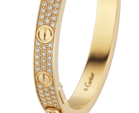 18K Yellow Gold Paved Diamond Bangle, Set with 204 diamonds totalling approx 2 Carats E/F Color&nbsp; and VVS2 / VS1 quality.
