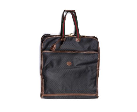 Gucci, a vintage garment cover, crafted from micro GG monogram coated canvas with brown leather trim, featuring a front zip p