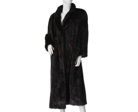 J.Mendel, a full-length ranch mink coat, featuring a notched lapel collar, an open front with button details, rear vent and t