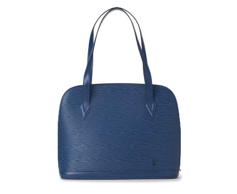 Louis Vuitton, a blue Lussac handbag, designed with a blue textured epi leather exterior, featuring long flat leather handles