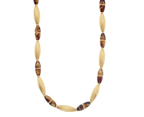 An 18ct gold enamel necklace, with polished bead spacers and push-piece clasp, stamped 18KT Italy, length 43cm, 30.2gOverall 