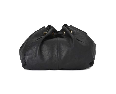 Gucci, a vintage Hysteria drawstring shoulder bag, crafted from black leather, featuring the maker's large embossed crest, go
