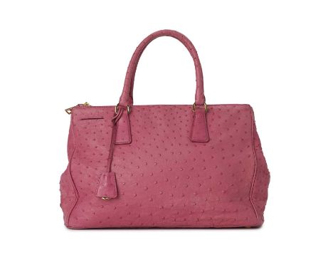 Prada, a pink ostrich Galleria handbag, crafted from pink ostrich leather, with gold-tone hardware, dual rolled leather top h