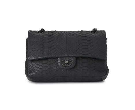 Chanel, a python So Black Medium Double Flap handbag, featuring a black python skin exterior, with matt black hardware, a rea