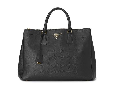 Prada, a Galleria handbag, crafted from black saffiano leather, with gold-tone hardware accents, maker's front triangular log