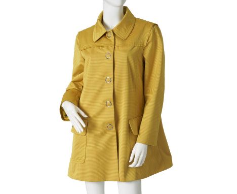 Moschino, a Cheap &amp; Chic ladies coat, the three-quarter length, lightweight, ribbed yellow coat, featuring large silver m