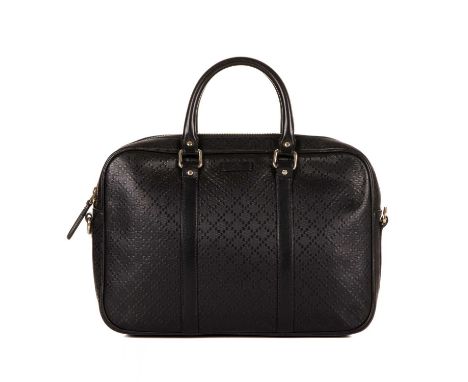 Gucci, a black leather Diamante briefcase, featuring the maker's black leather diamante patterned exterior with smooth leathe