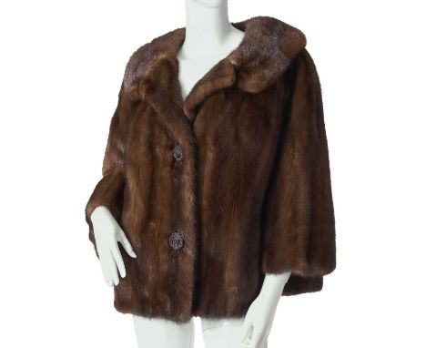 A ranch mink jacket, featuring a notched lapel collar, cropped sleeves with cocktail cuffs, fancy front button fastenings, tw